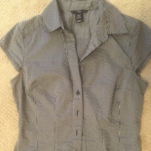 H&M madras black and white slim top